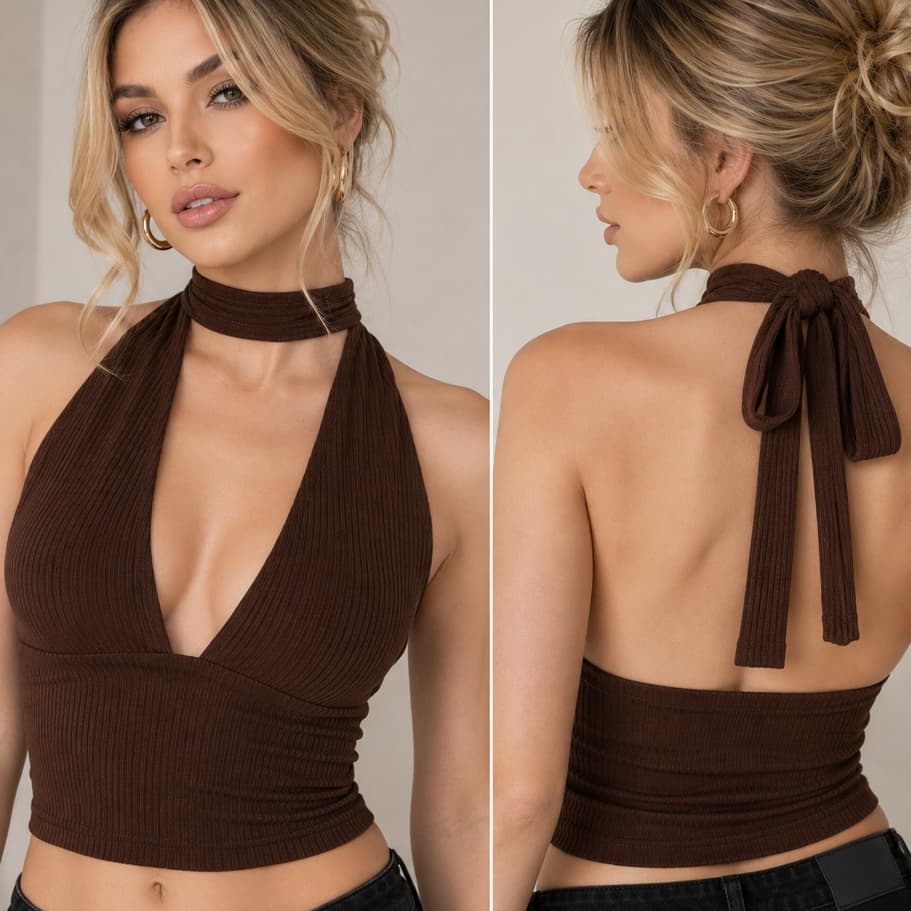 Top Cropped Frente Unica Multi Formas Amarraçao no Pescoço Decote Forrado ANARRUGA Moda Blogueira