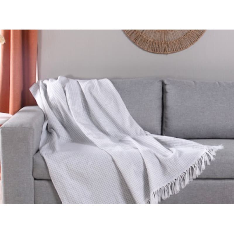 Manta para Sofá Grid 1 Peça 2,10m x 1,35m 60% Algodão / 40% Poliéster Jacquard com Franja