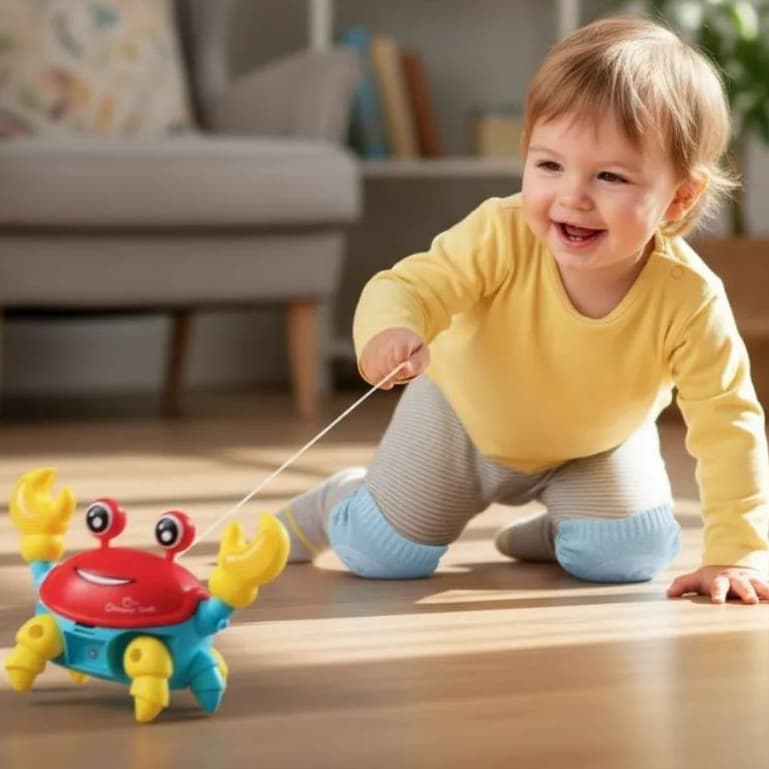 Kit Caranguejo Musical Fujão + Joelheira Infantil Brinquedo Divertido para Bebes Educativos