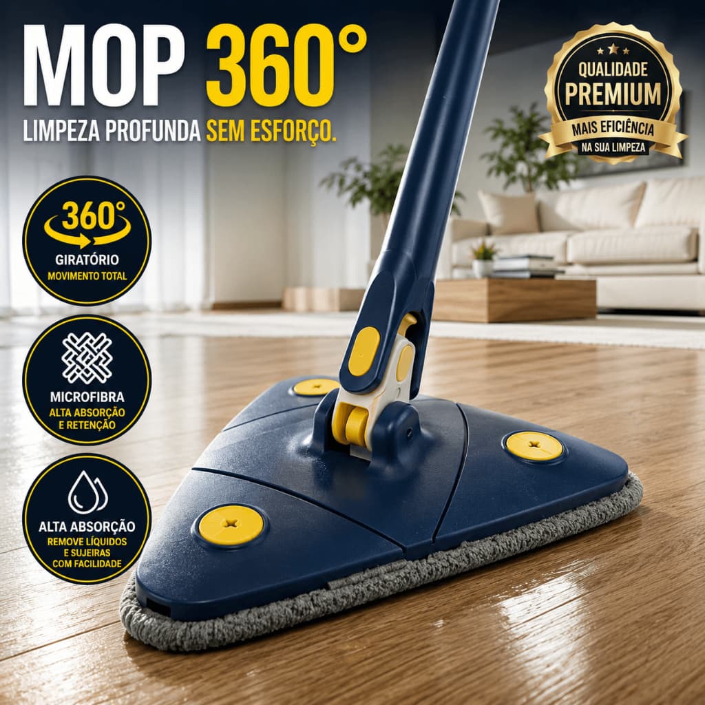 Mop Giratório 360° Triangular Limpeza Cantos Microfibra Reutilizável