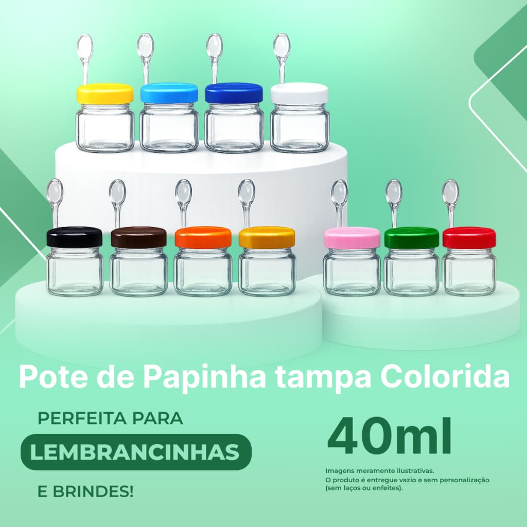 30 Potes De Papinha Plástica Reforçado C/Suporte e Colherzinha 40ml Doces, brigadeiro e Lembrancinha