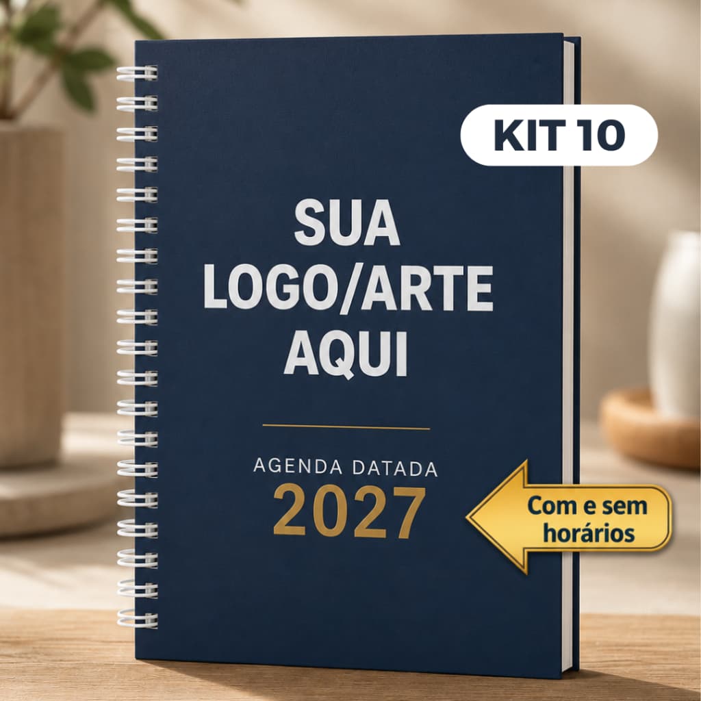 Kit 10 Agendas 2027 Personalizadas com Nome Arte Logo para Organização Empresarial Comercial Escolar