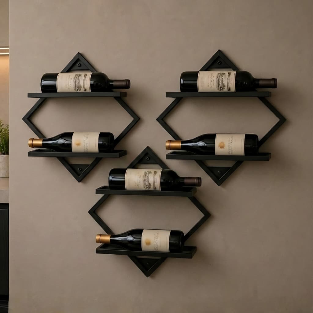 Kit 3 Adegas com Suporte para 6 Garrafas de Vinhos Prateleiras Aço Metalon para Parede da Cozinha