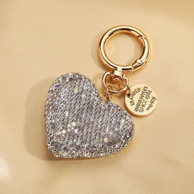Chaveiro Coração de Strass - Prata - Pingente Brilhante para Bolsa e Chaves