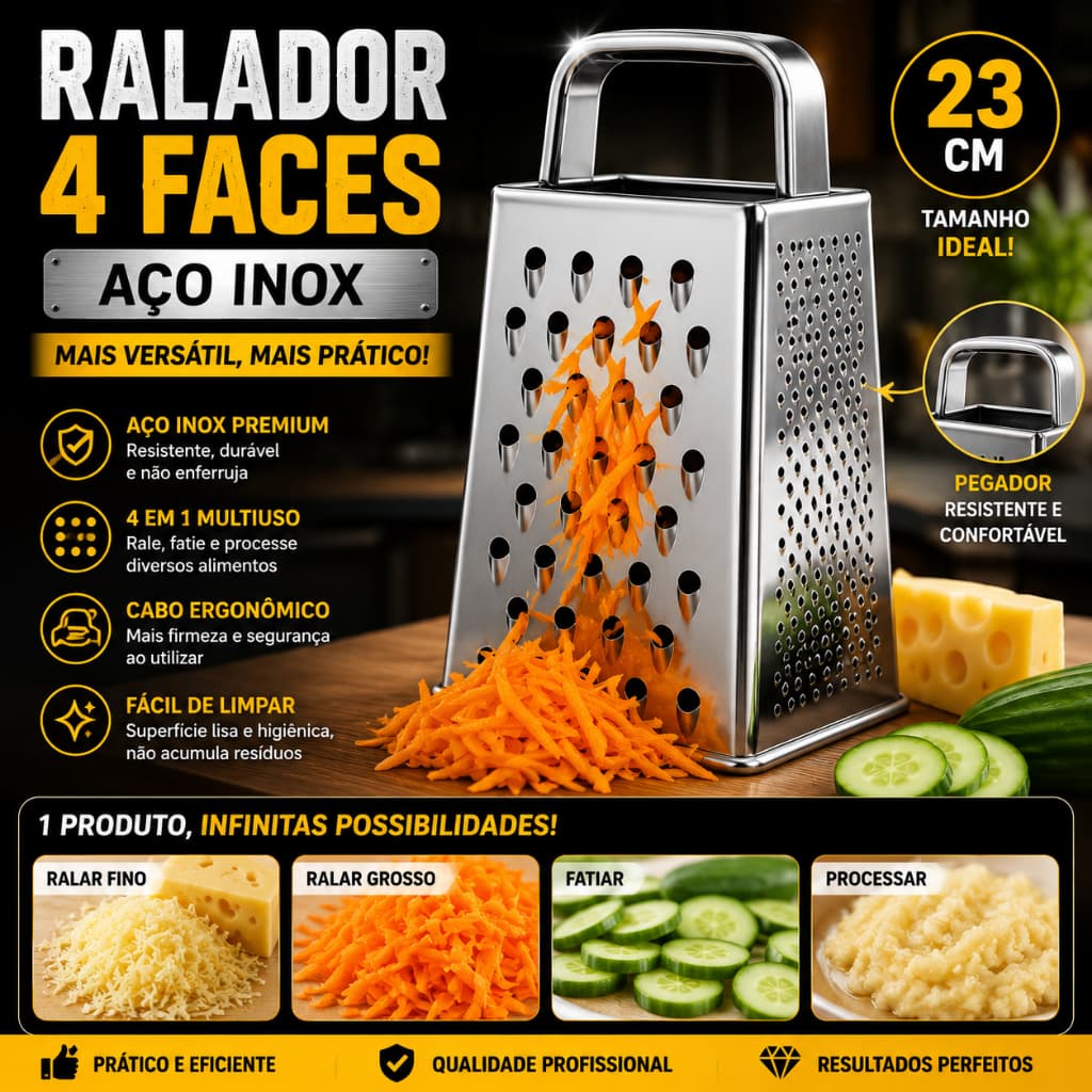 Ralador 4 Faces Aço Inox Multiuso Legumes Queijo Cozinha