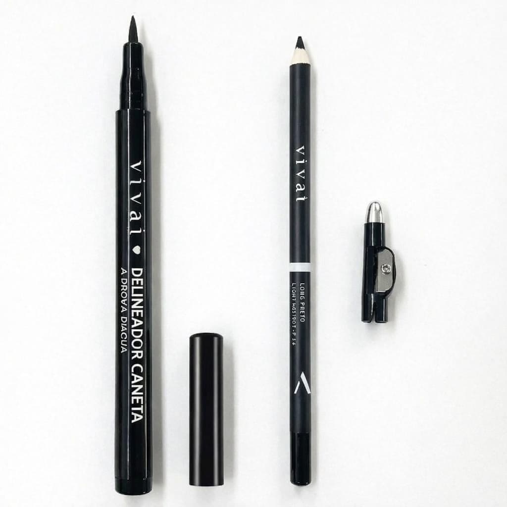 kit Lápis de Olho E Delineador Sobrancelhas Marrom/Preto Longa Duração Vivai
