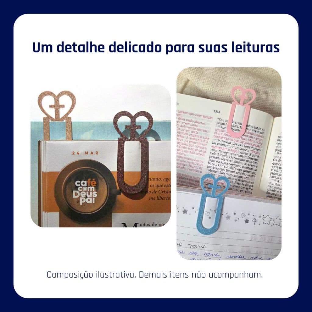 Marcador de Página Cristão para Bíblia e Devocional • Clip Coração e Cruz • Kit 10 20 30 ou 50