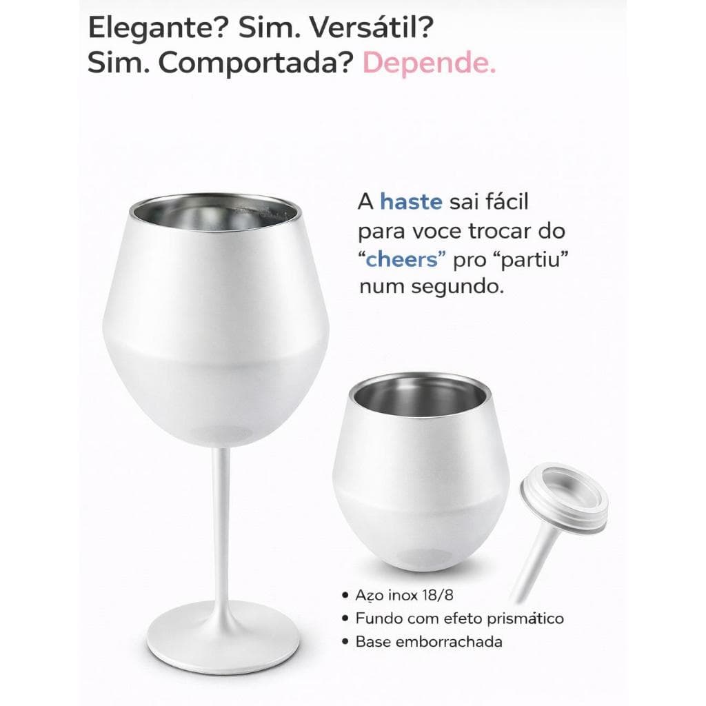 Top Taça Térmica 2 em 1 Copo 414ml Haste Removivel Celebridade Brilhante Mantém Gelada sua Bebida