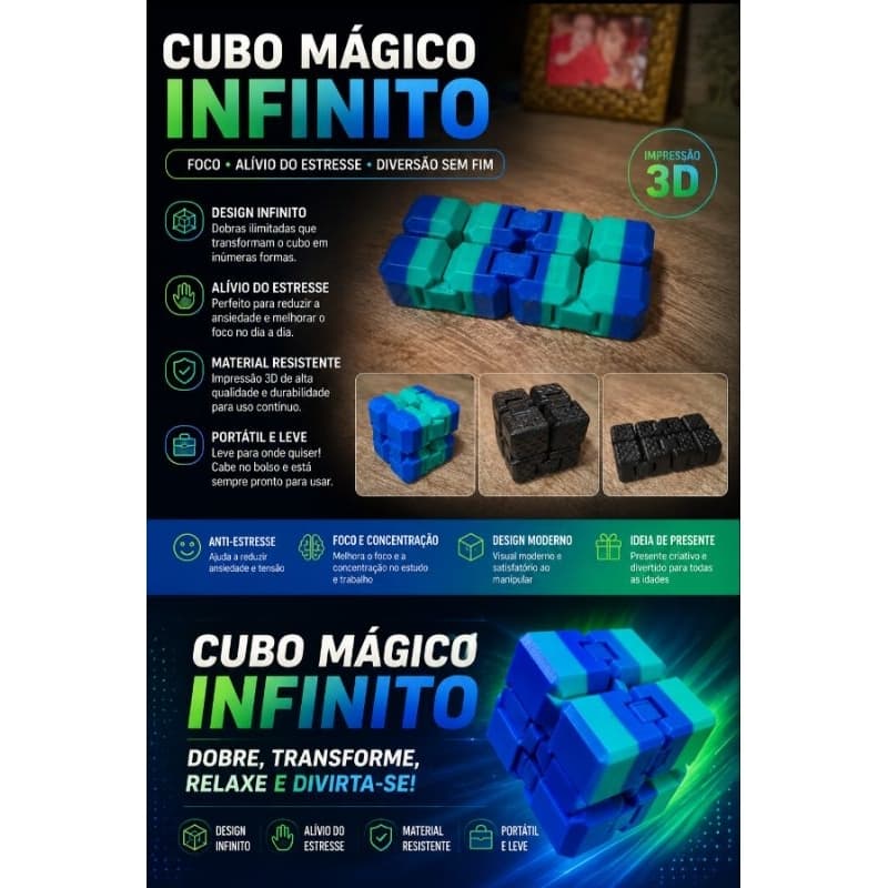 Brinquedo Cubo Magico Infinito Fidget Anti Stress E Ansiedade Diversas Cores Sensorial TDAH Autismo