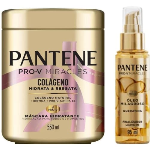 Kit Pantene Colágeno Máscara 550ml + Óleo Milagroso 95ml Hidratação Força e Brilho