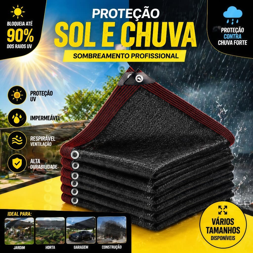 Tela Sombrite Durável Resistente ao Sol e Chuva 95% UV Multiuso Jardim Garagem