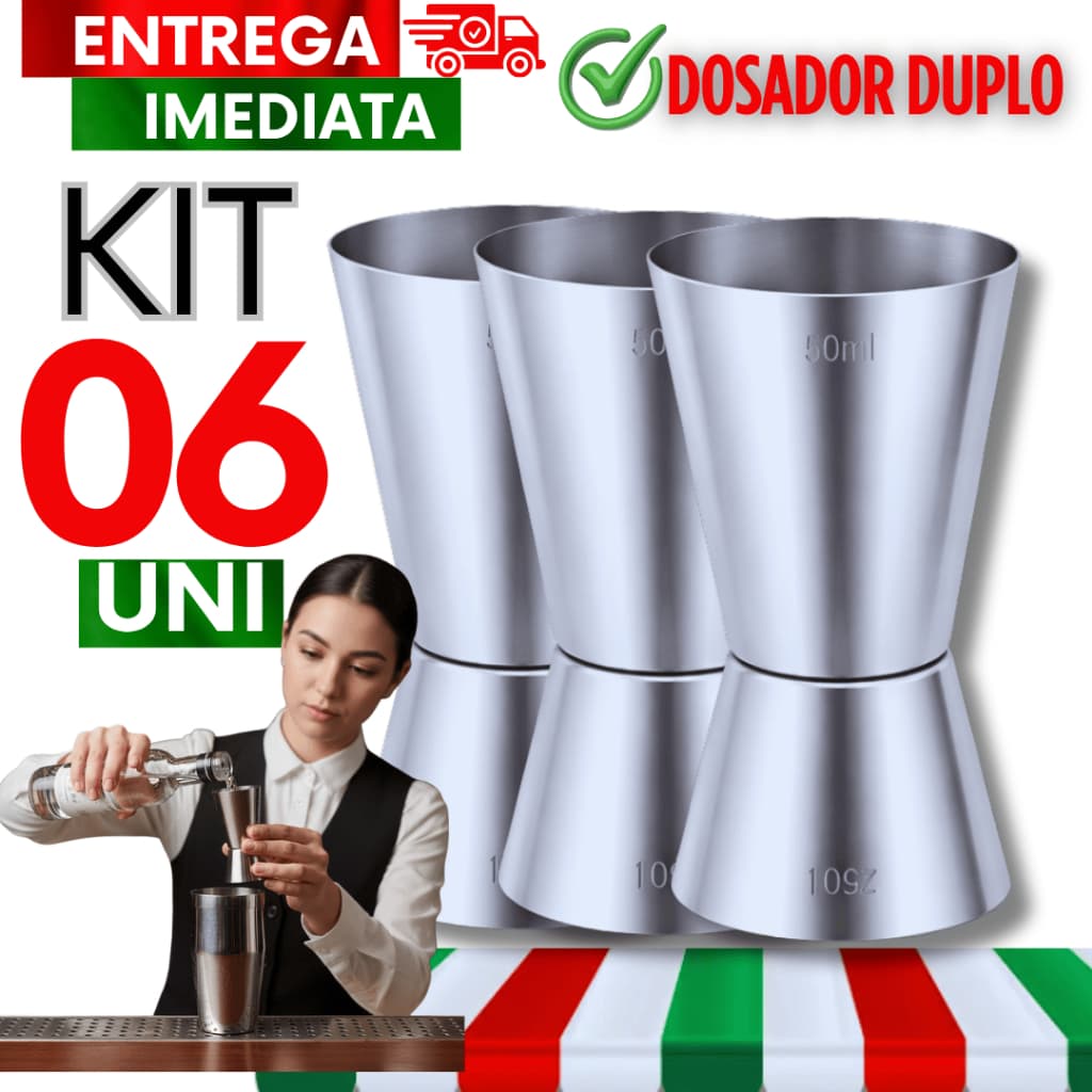 Jogo Dosadores Duplos 50ml/25ml Aço Inox Para Drinks Bar Barmen Bebidas Caipirinha Qualidades