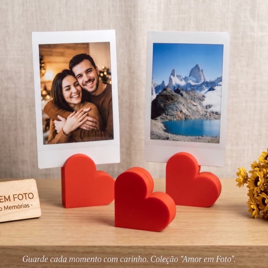 Suporte Porta Foto Polaroid Coração Instax Mesa Lembrancinha Casamento Festa Decoração Kits 3, 5, 10