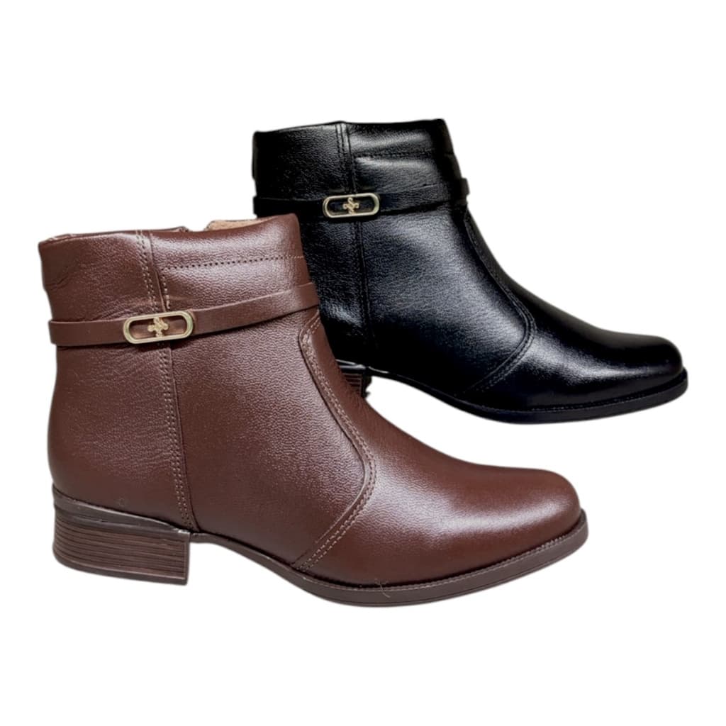 BOTA FEMININA PEGADA 282014 EM COURO CANO CURTO BICO REDONDO