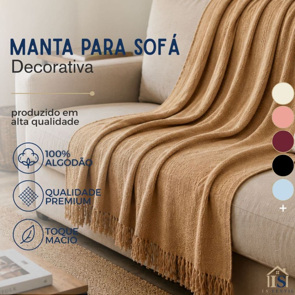 Manta Decorativa Para Sofá 100% Algodão 1,70x2,30m Toque Macio