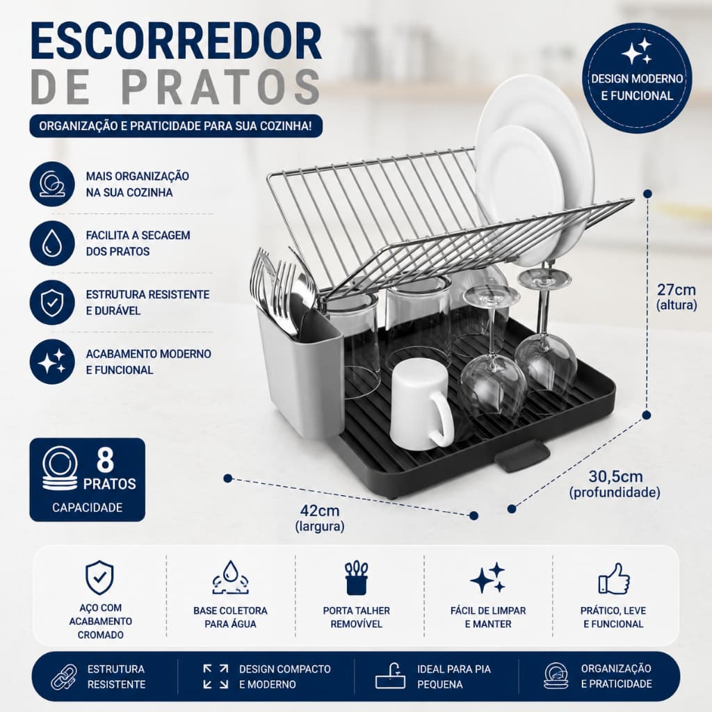 Escorredor de louça com Porta Talheres, Deixe sua cozinha deixe sua cozinha mais organizada