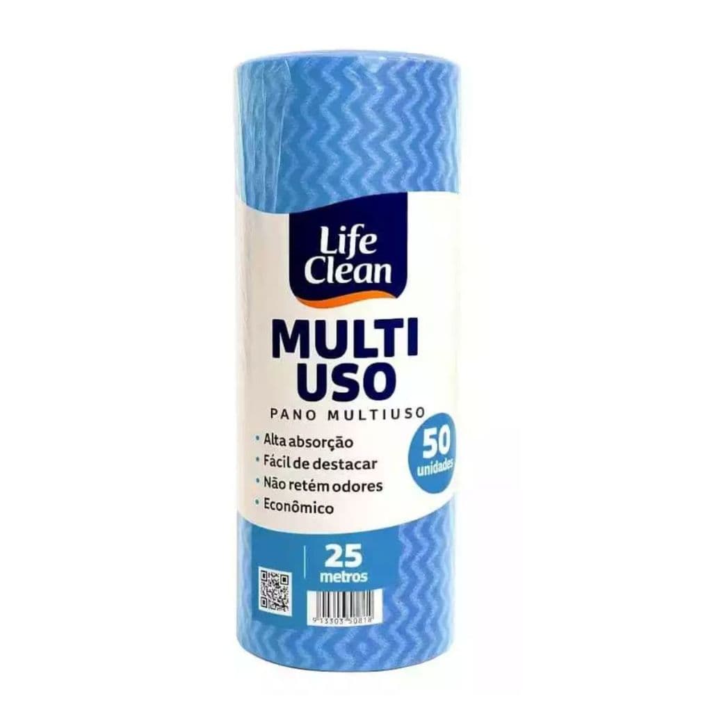 Pano Multiuso Tipo Perfex Rolo 25Mt Microfibra Life Clean Cor Azul