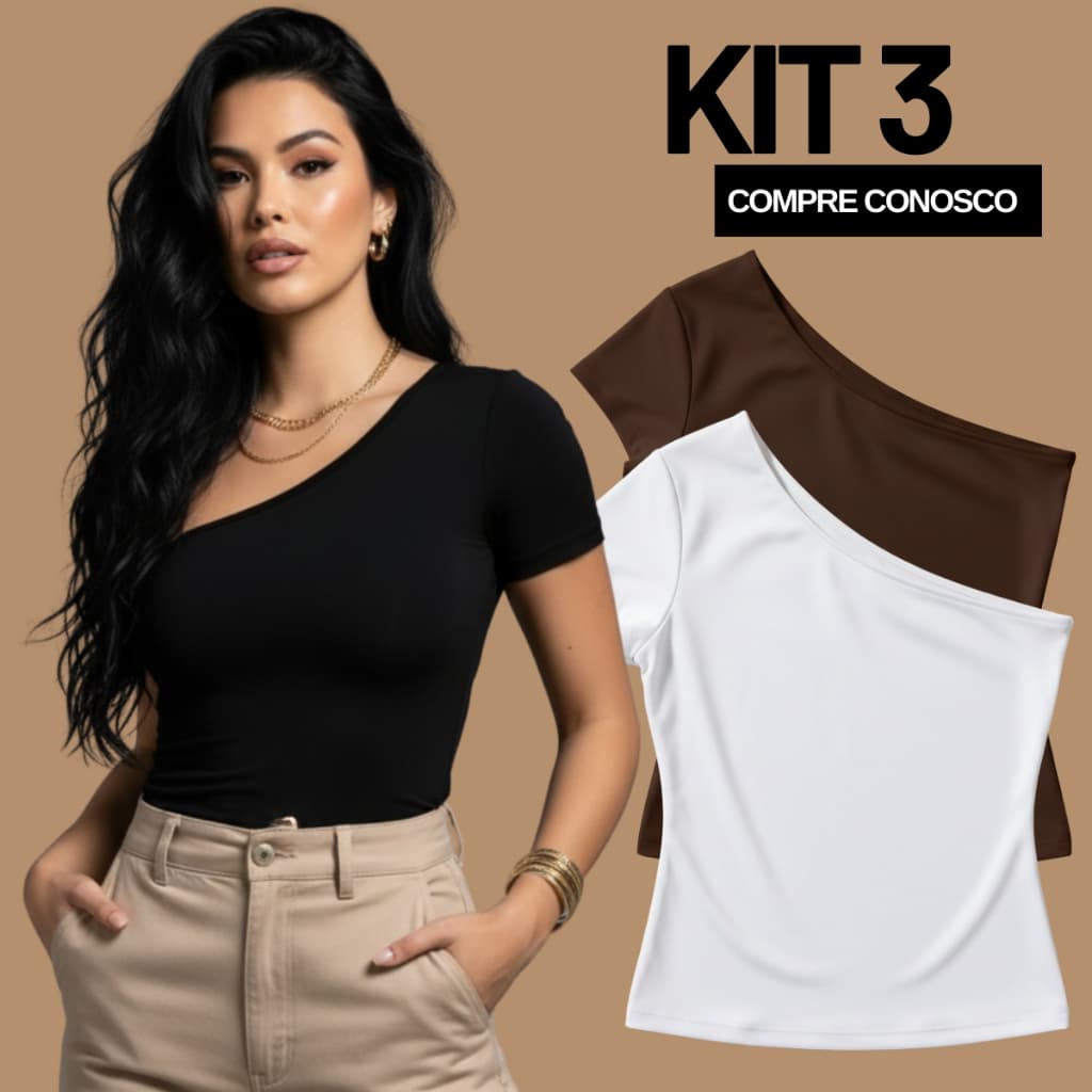 KIT 3 Blusas Mula Manca Feminina Ombro Único Dupla Face Y2K Suplex Premium Forro Duplo Casual