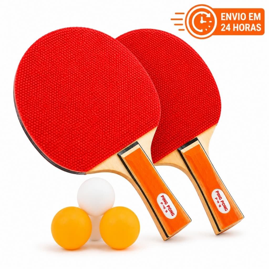 Kit de Ping Pong Profissional com 2 Raquetes e 3 Bolinhas – 5 Peças