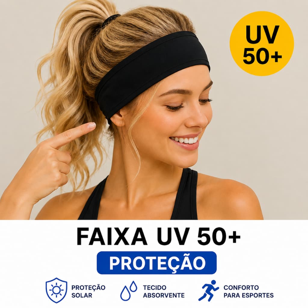 Kit Com 2 Faixa Cabelo Testeira UV50+ Headband Anti-Suor para Corrida, Academia outros Esportes