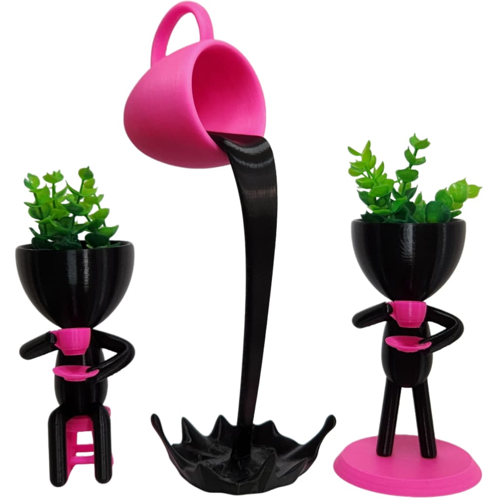 Cantinho Café Xícará Flutuante Vaso Bob Plant Preto/Pink/Rosa