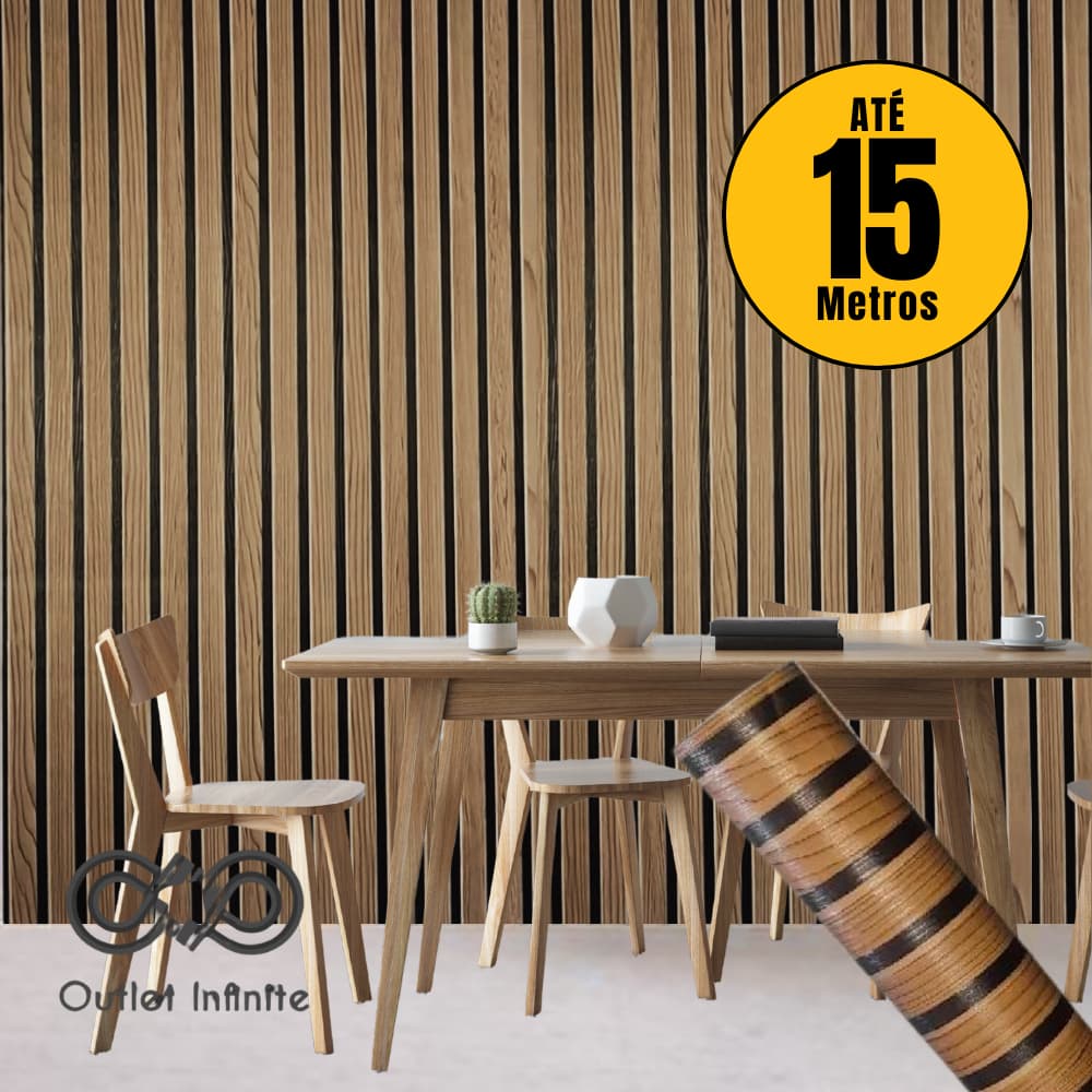 Papel de Parede PREMIUM Rolo 5 Metros Autoadesivo 3D Madeira Ripado 5mx45cm