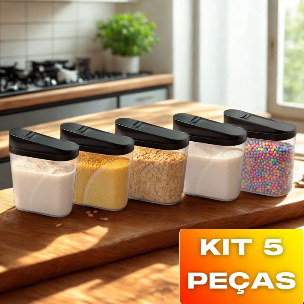 5 Farinheiro 1 Litro Dispenser Açucareiro Pote Multiuso Medidor Transparente Atóxico livre de BPA