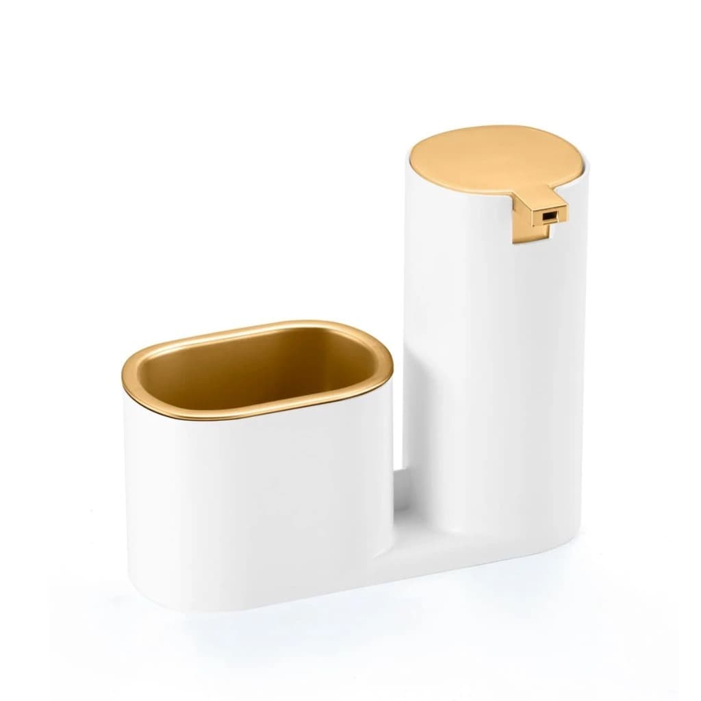 Dispenser Para Detergente e Bucha Porta Detergente Conceito Plástico Branco Dourado-1170