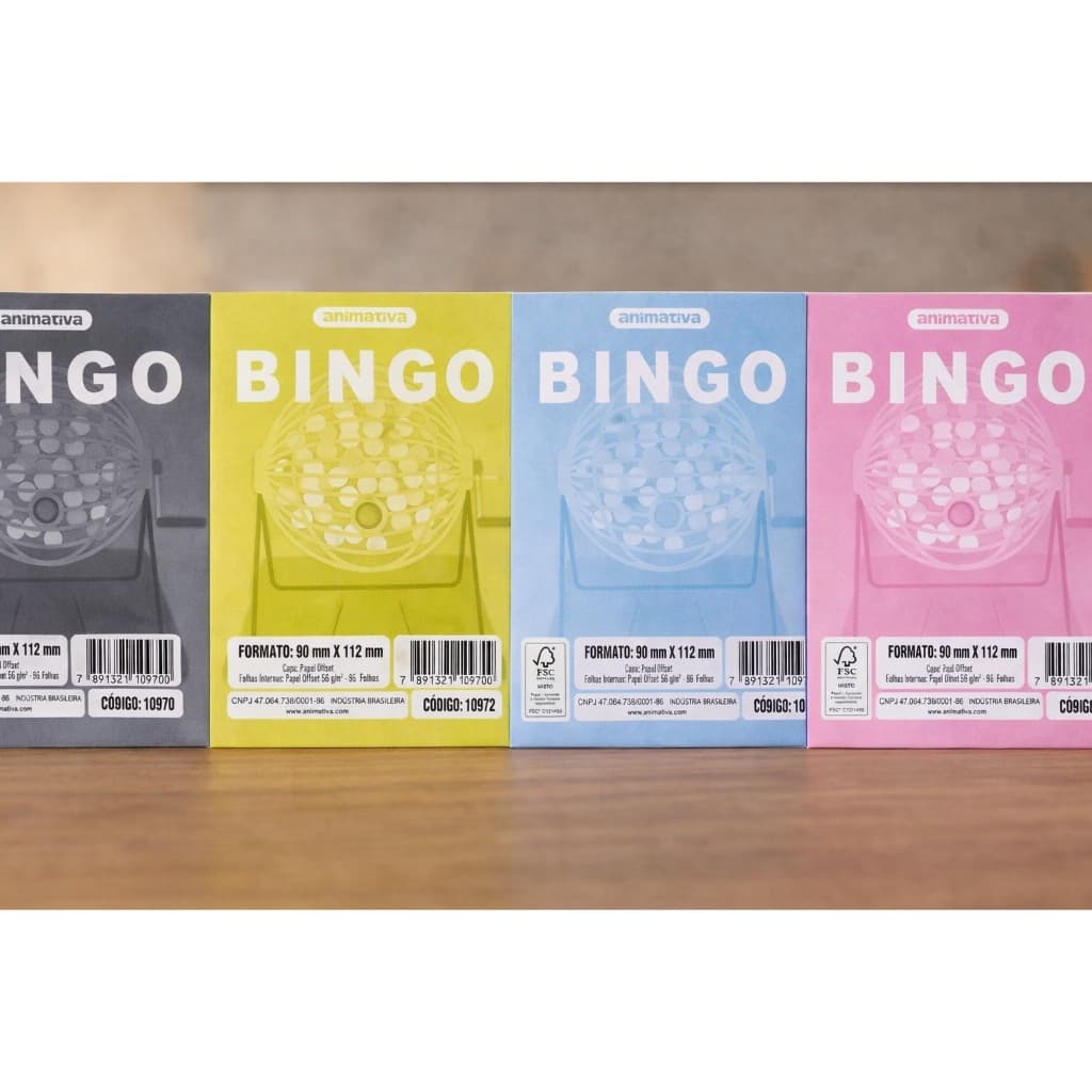 Cartela Bingo 96 Folhas Colorida Cinza Amarela Azul Rosa Diversão Didática Lazer  Eventos Festas