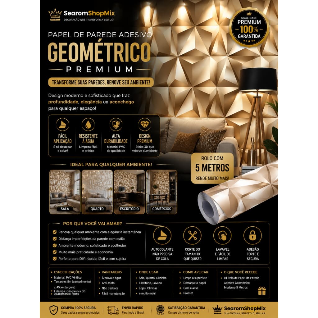 Papel Parede Adesivo Pvc Estampa Geometrica Moderna Facil Aplicacao 5 Metros
