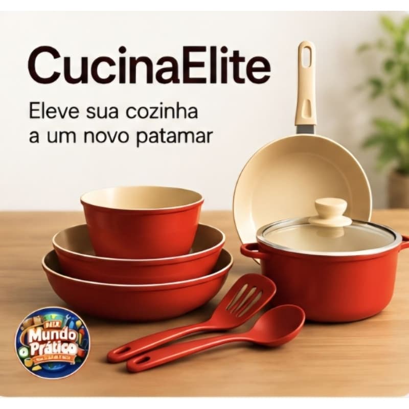 Vermelha - Conjunto de Panelas de Cerâmica com um Cabo Removível Premium - 11 Peças