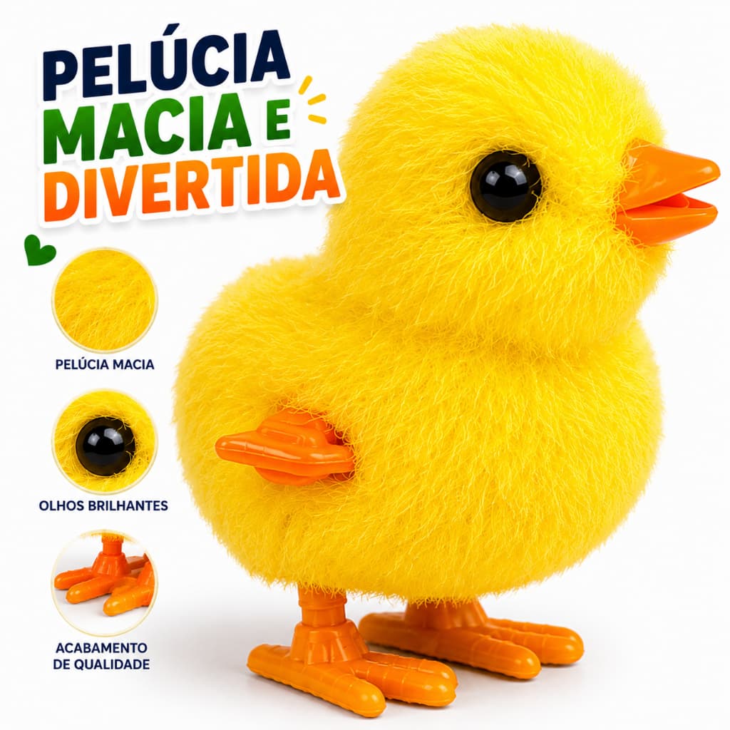 Pintinho Amarelinho 3 até 50 de Pelúcia com Corda Brinquedo Educativo Infantil