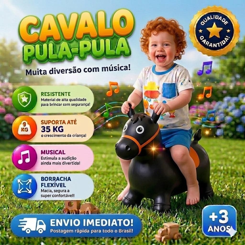 Cavalinho Preto Upa Upa Emborrachada Brinquedo Inflável Musical Luz infantil Crianças Bebes Vaquinha Pocotó Pula Pula