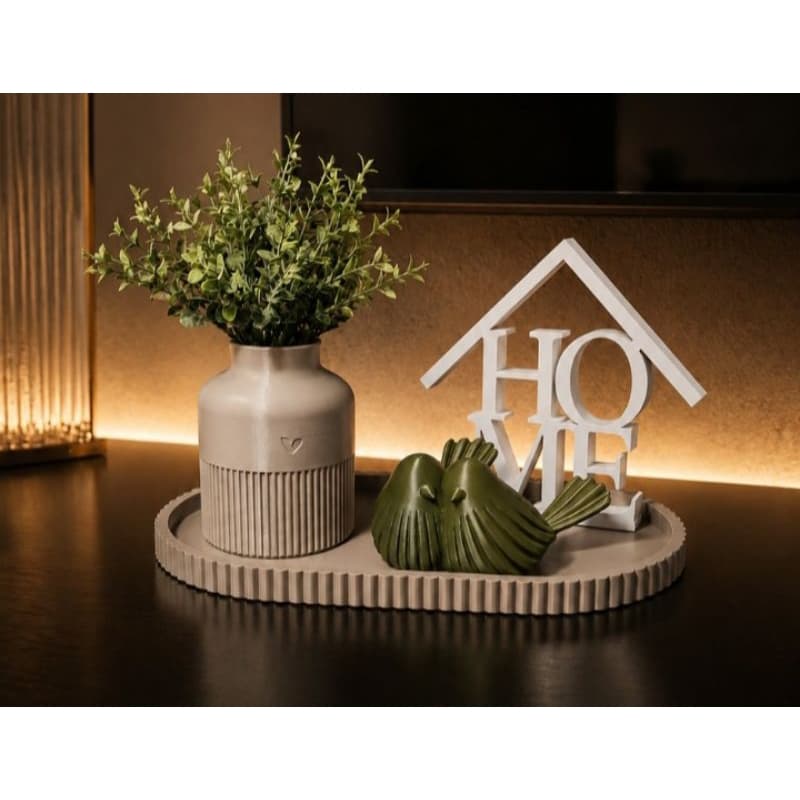Kit Decoração Sala Completo | Bandeja Decorativa, Vaso , Folhagem Artificial, Pássaros e Letreiro HOME