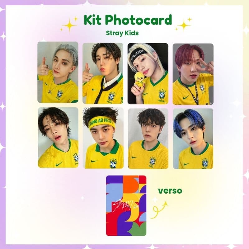 Kit 8 Photocards STRAY KIDS Brasil Copa do Mundo 2026 - Photocard Fanmade fotos prontas (LEIA A DESCRIÇÃO)