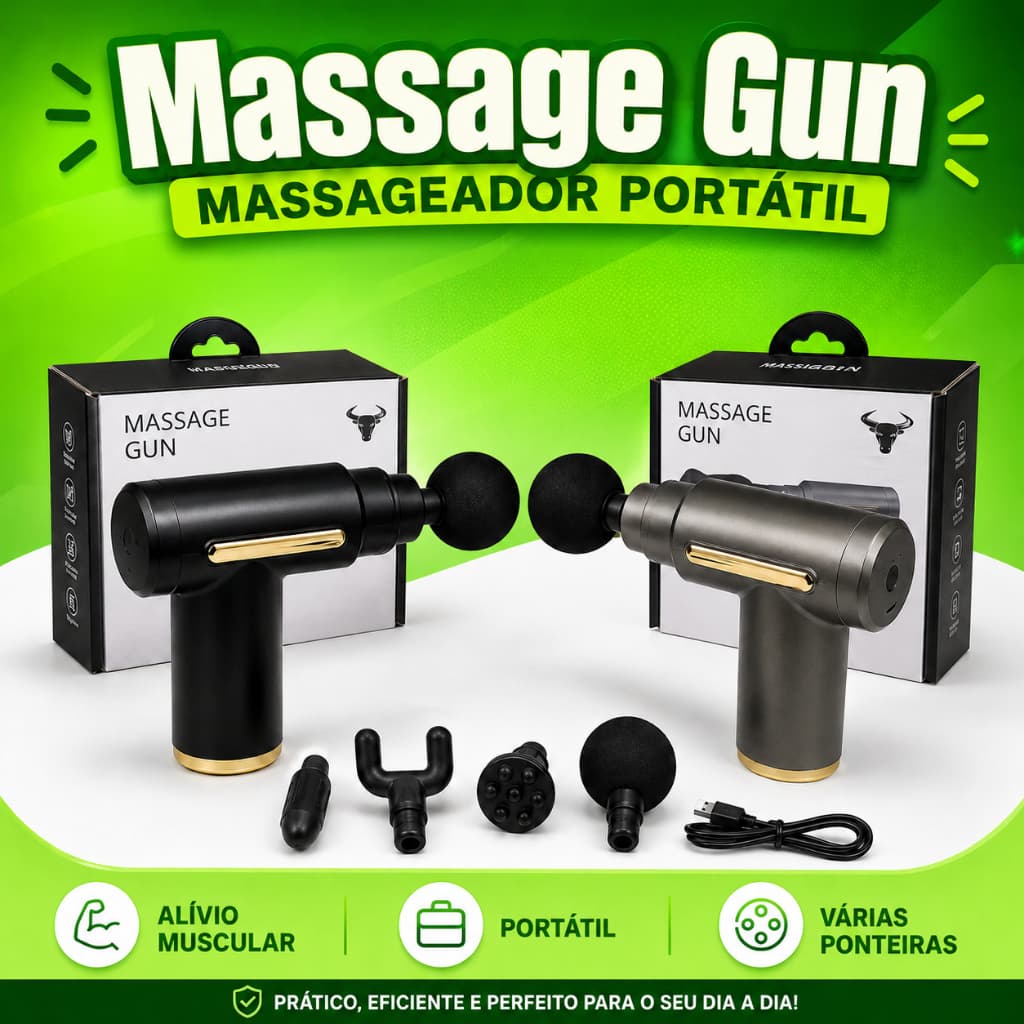 Massageador Elétrico Portátil Massage Gun Recarregável Com Ponteiras Relaxamento Muscular