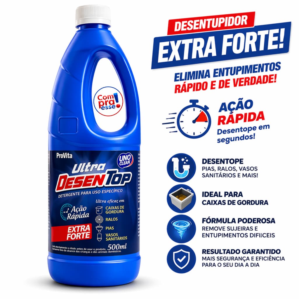 Desentupidor Líquido Provita Ultra Desentop - Caixas de Gordura Cano Ralos Pias Vaso Sanitário Fossa