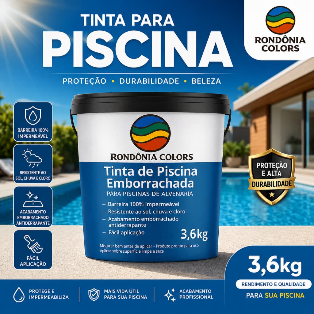 Tinta Azul Piscina 3,6kg Premium Emborrachada Fibra Proteção Resistente Revestimento Impermeável