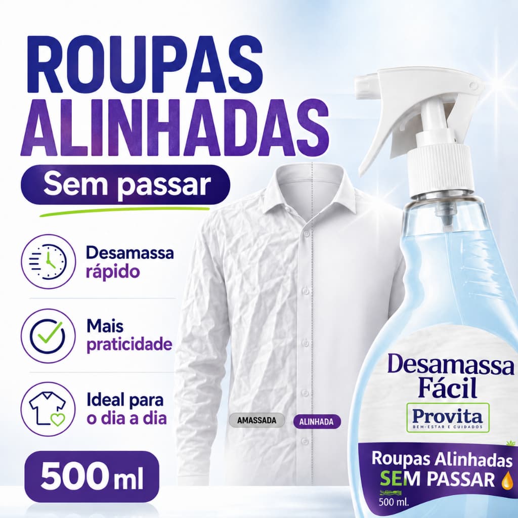 Desamassa Fácil Provita 500ml Passa Roupa Tira Amassado Odor Perfume Cheiro Rica Rapido