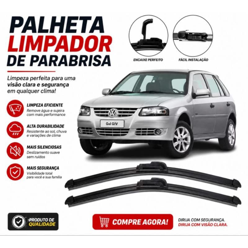 Par de Palheta de Limpador de Parabrisa Dianteiro Gol Volkswagen G4 ano 2005 até 2012
