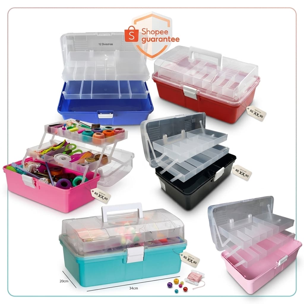 Maleta Divisórias 34x20 Manicure Pesca Costura Organizadora Mega Box
