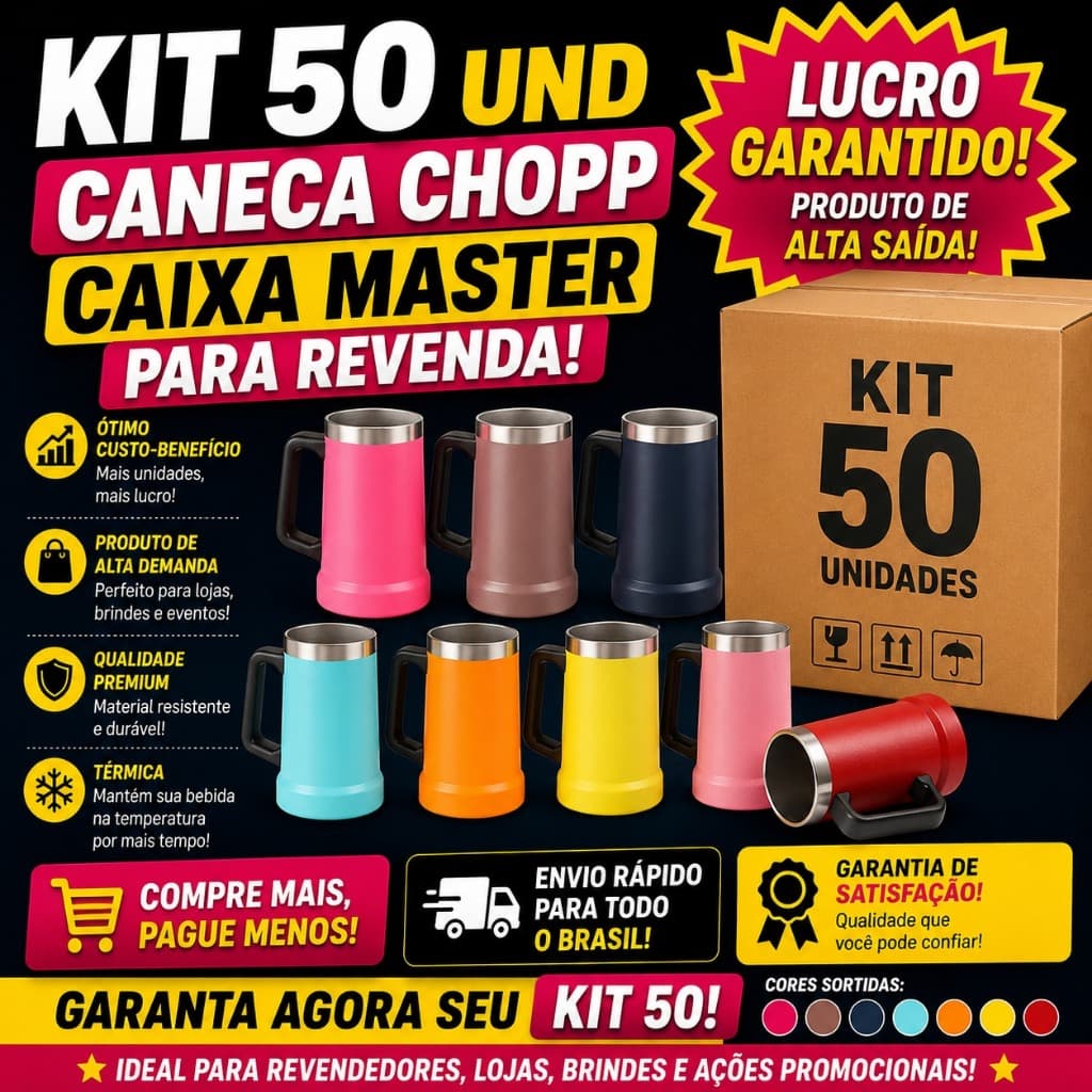 Kit 50 Caneca Térmica 710ml Chopp Cerveja Atacado Caixa Revenda Aço Inox Churrasco Presente