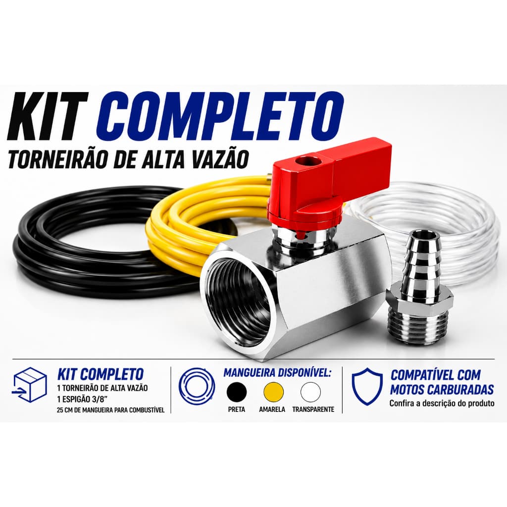Torneirão Torneirinha Alta Vazão Moto CG Titan Carburador Combustivel Motorzão Mangueira Espigão 3/8