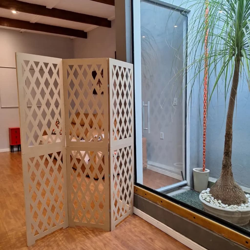 Biombo Divisor De Ambiente Treliça MDF 3 Folhas Dobrável Para Sala Quarto Escritório Moderno
