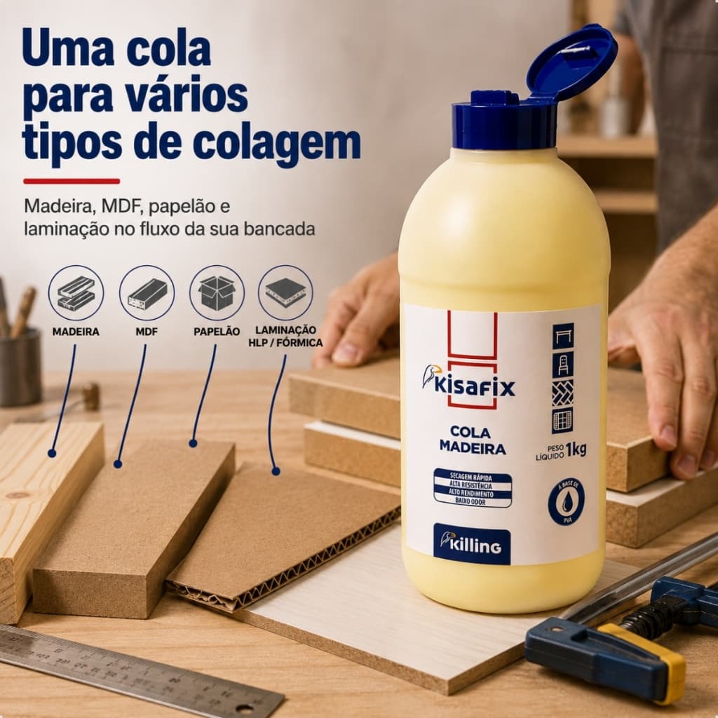 Cola Madeira Secagem Rápida Marcenaria Artesanato MDF PVA 1kg