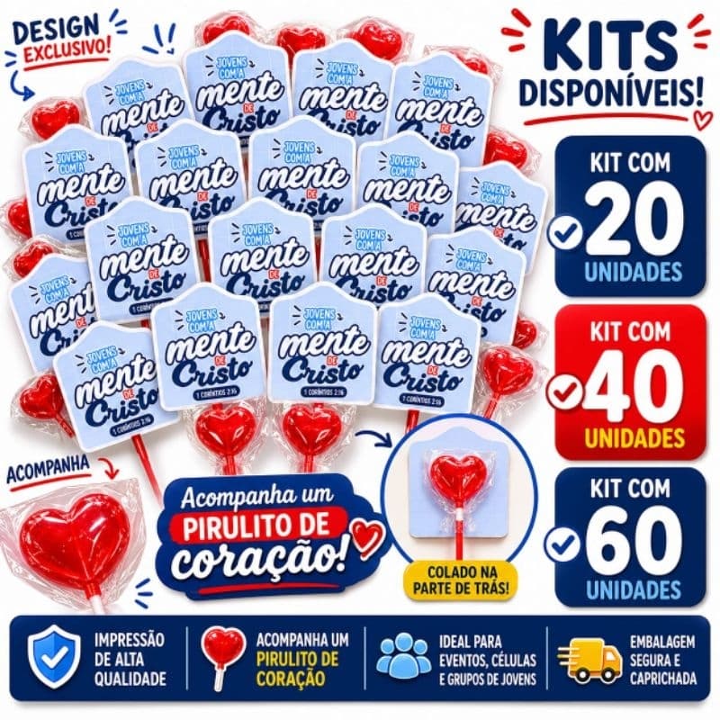 kits lembrancinha para eventos cristãos tema jovens com a mente de Cristo congresso encontros e cultos