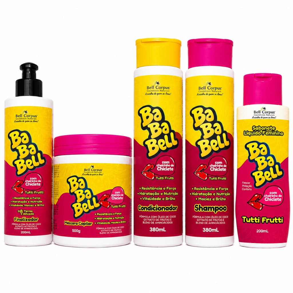 Kit Capilar Bababell Tutti Frutti Bell Corpus – Shampoo, Condicionador, Máscara, Finalizador e Sabonete