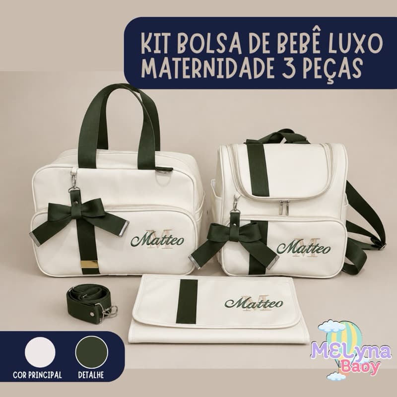 kit bolsa de bebê luxo 3 peças maternidade menino menina