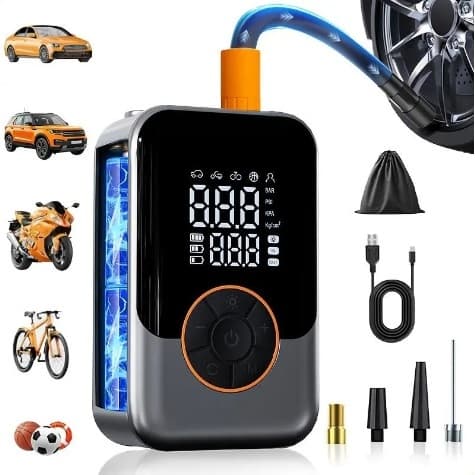 🚗🏍️ Compressor de Ar Portátil Digital Recarregável USB 🚲⚽