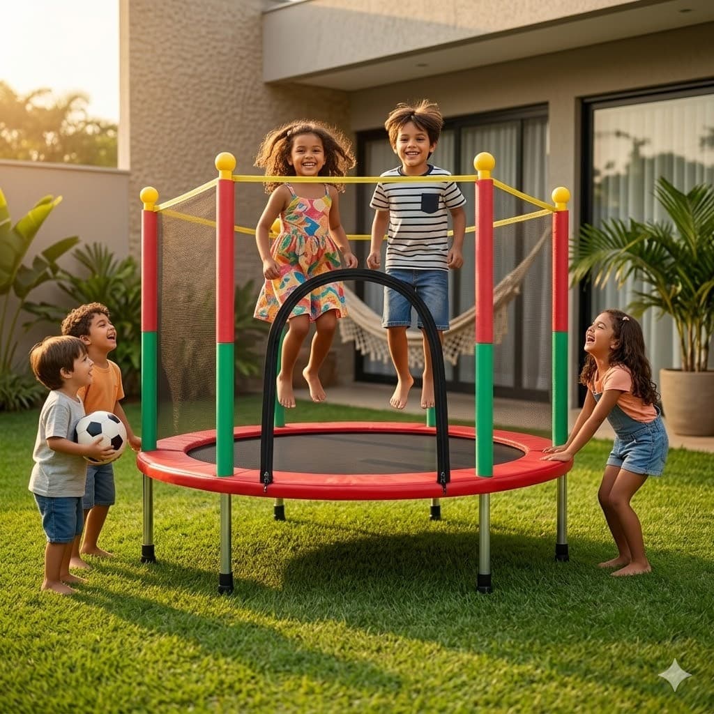 Trampolim Cama Elástica com Rede de Proteção – 120cm ou 140cm – 36 Molas – Suporta até 120kg – Pula Pula Infantil